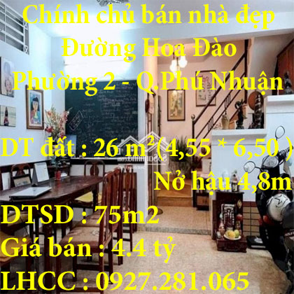 Chính chủ bán nhà đẹp Đường Hoa Đào, Phường 2, Quận Phú Nhuận, Tp Hồ Chí Minh