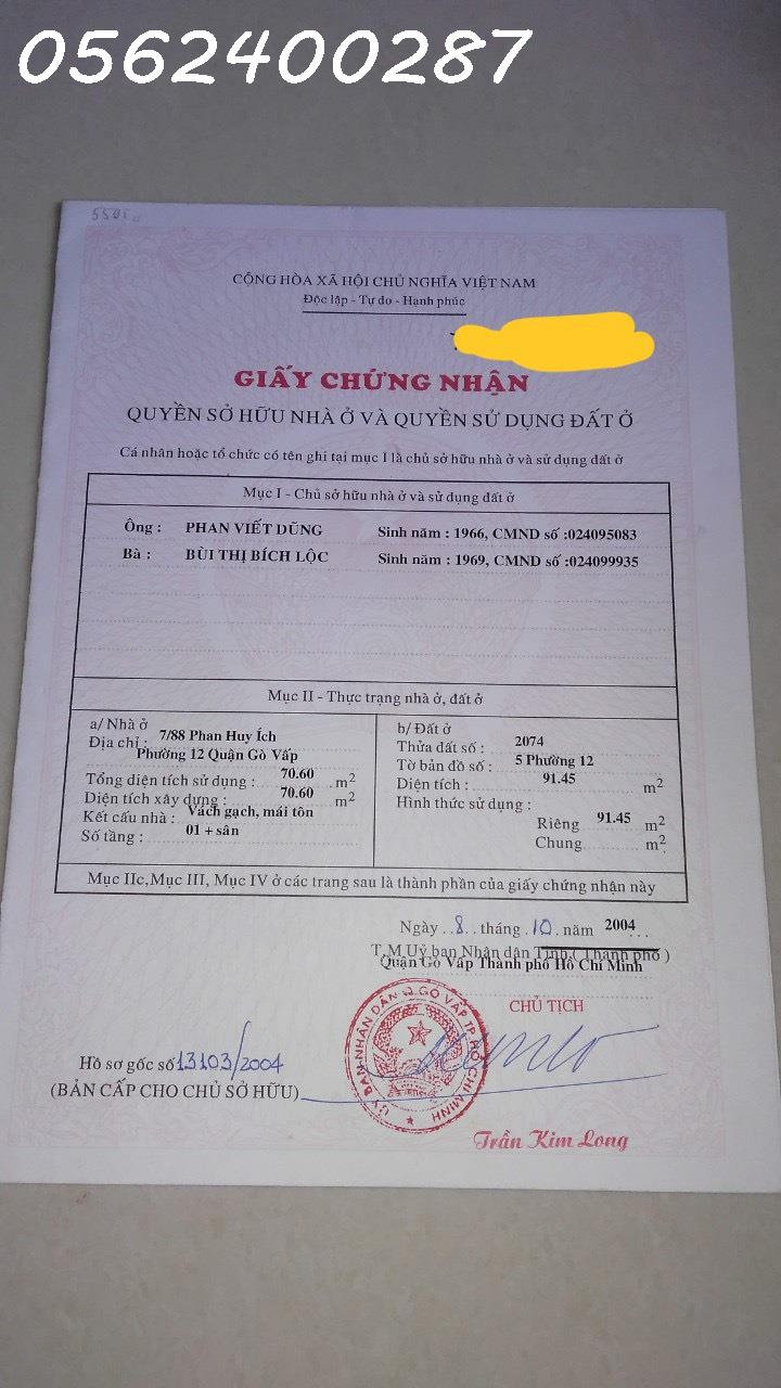 Bán nhà Nguyễn Tư Giản - Phường 12 - Gò Vấp